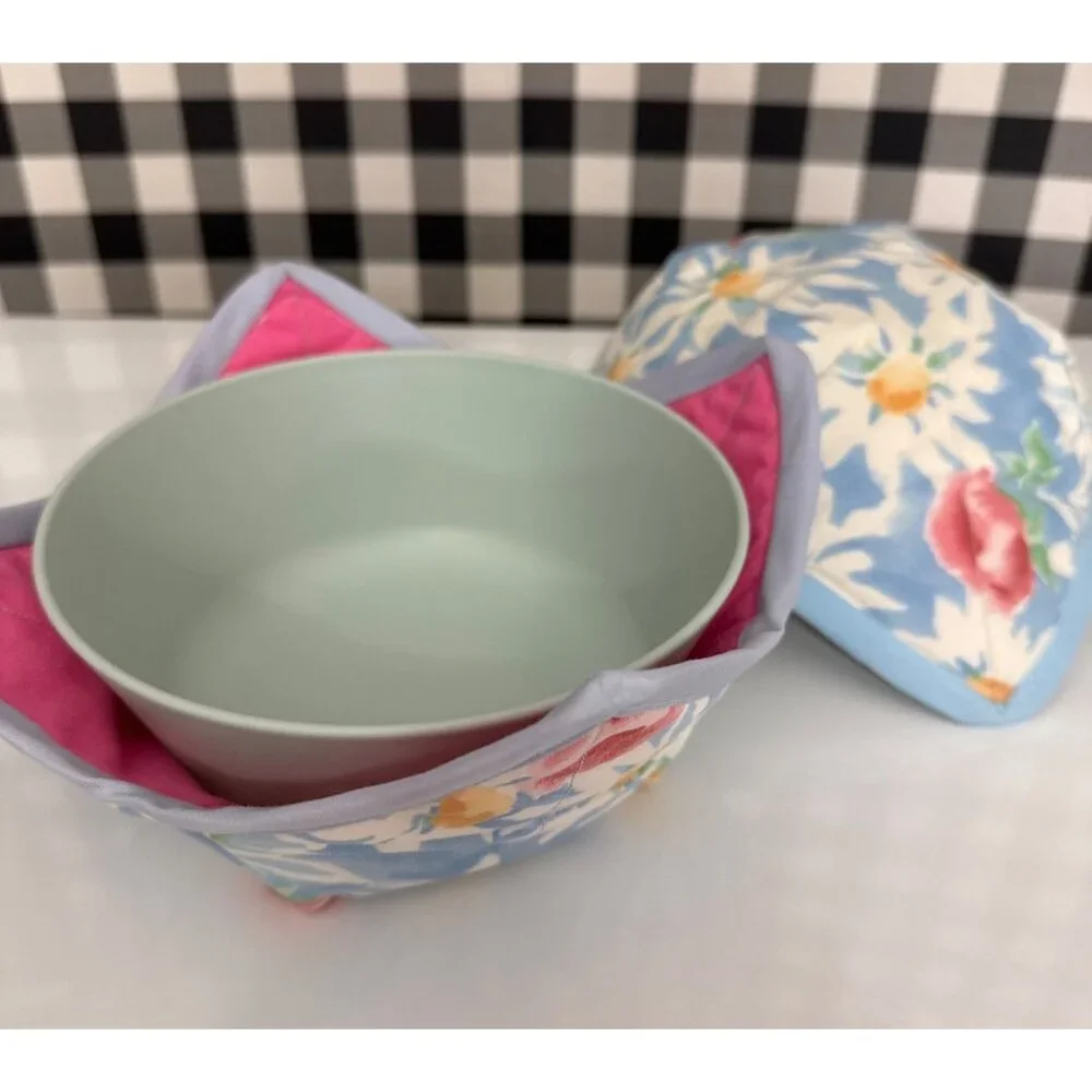 Handmade FLORAL PRINT Microwave Safe Bowl‎ Cozy Reversible Quilted Cozie Medium
